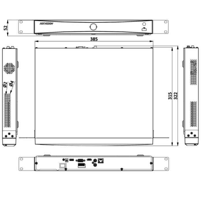 Rysunek techniczny rejestratora Hikvision IP DS-7632NXI-K2(D)
